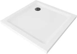 Mexen Flat štvorcový sprchovací kút slim 90 x 90 cm, biely, čierny sifón - 40109090B