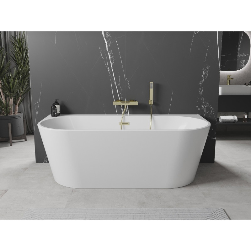 Mexen Oval+ voľne stojaca vaňa pri stene 170 x 80 cm, biela, prepad zlatý kartáčovaný - 52681708000-55