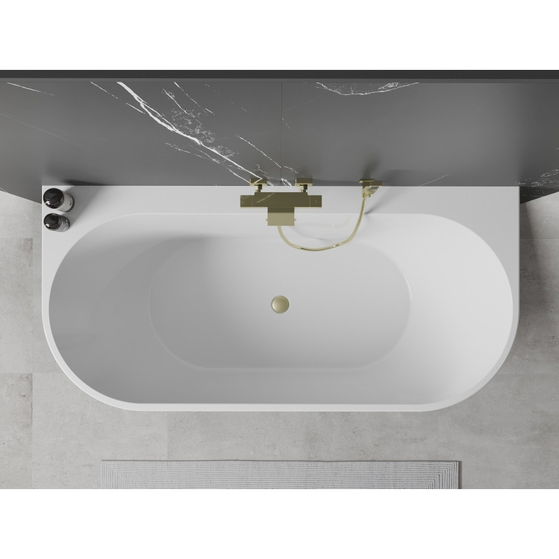Mexen Oval+ voľne stojaca vaňa pri stene 170 x 80 cm, biela, prepad zlatý kartáčovaný - 52681708000-55