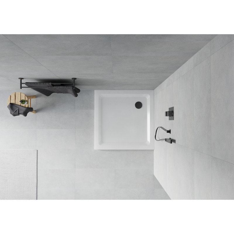Mexen Flat štvorcový sprchový kút slim 70 x 70 cm, biely, čierny sifón - 40107070B