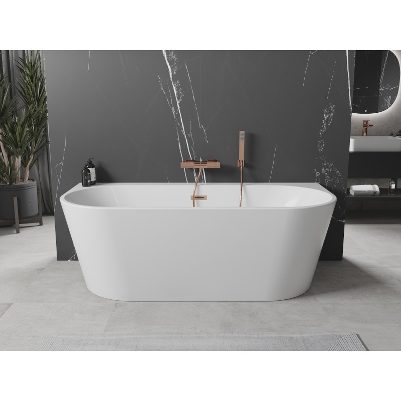 Mexen Oval+ voľne stojaca nástenná vaňa 170 x 80 cm, biela, prepad z brúseného medi - 52681708000-65