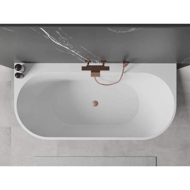 Mexen Oval+ voľne stojaca nástenná vaňa 170 x 80 cm, biela, prepad z brúseného medi - 52681708000-65