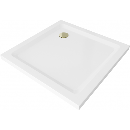 Mexen Flat sprchová vanička štvorcová slim 90 x 90 cm, biela, sifón zlatý - 40109090G