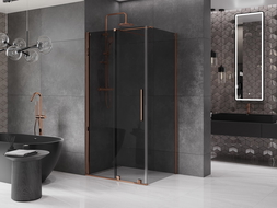 Mexen Velar sprchový kút posuvný 130 x 85 cm, grafit, ružové zlato - 871-130-085-41-60