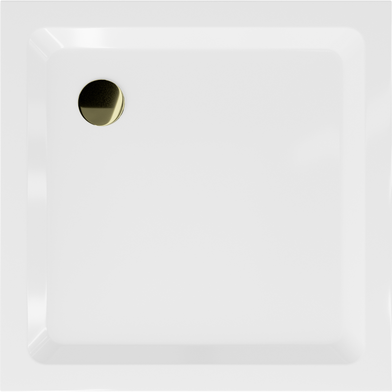 Mexen Flat štvorecový sprchový kút slim 70 x 70 cm, biely, zlatý sifón - 40107070G