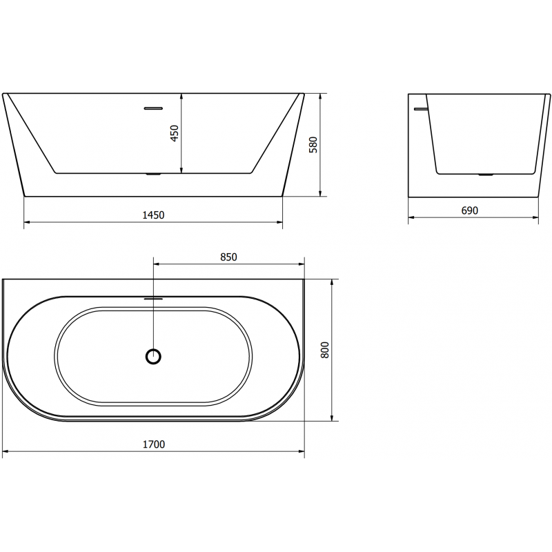 Mexen Oval+ voľne stojaca, prístenná vaňa 170 x 80 cm, biela, prepad gun metal - 52681708000-95