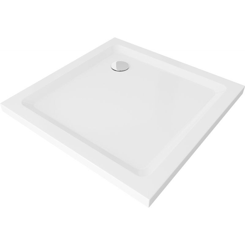 Mexen Flat štvorec slim sprchová vanička 100 x 100 cm, biela, chrómový sifón - 40101010