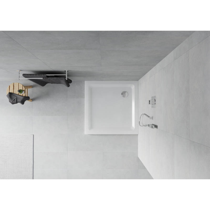 Mexen Flat štvorec slim sprchová vanička 100 x 100 cm, biela, chrómový sifón - 40101010