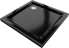Mexen Flat štvorec sprchovej vaničky slim 80 x 80 cm, čierny, sifón chróm - 40708080