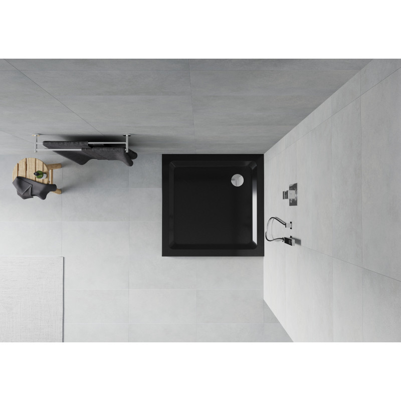Mexen Flat štvorec sprchovej vaničky slim 80 x 80 cm, čierny, sifón chróm - 40708080