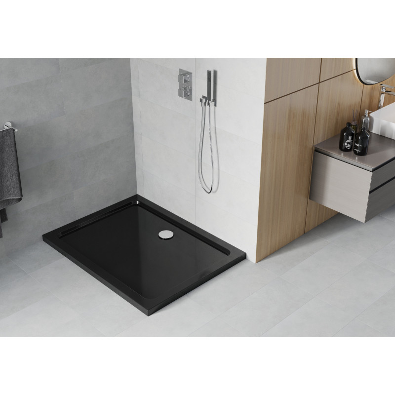 Mexen Flat pravouhlá sprchová vanička slim 100 x 90 cm, čierna, sifón chróm - 40709010