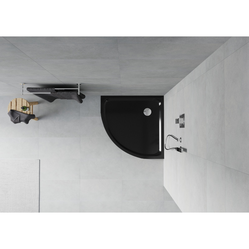 Mexen Flat polkruhový sprchový kút slim 70 x 70 cm, čierny, sifón chróm - 41707070