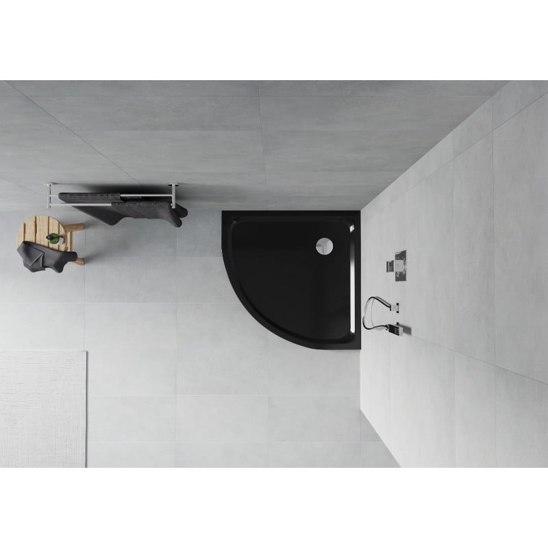 Mexen Flat polkruhový sprchovací kút slim 80 x 80 cm, čierny, sifón chróm - 41708080