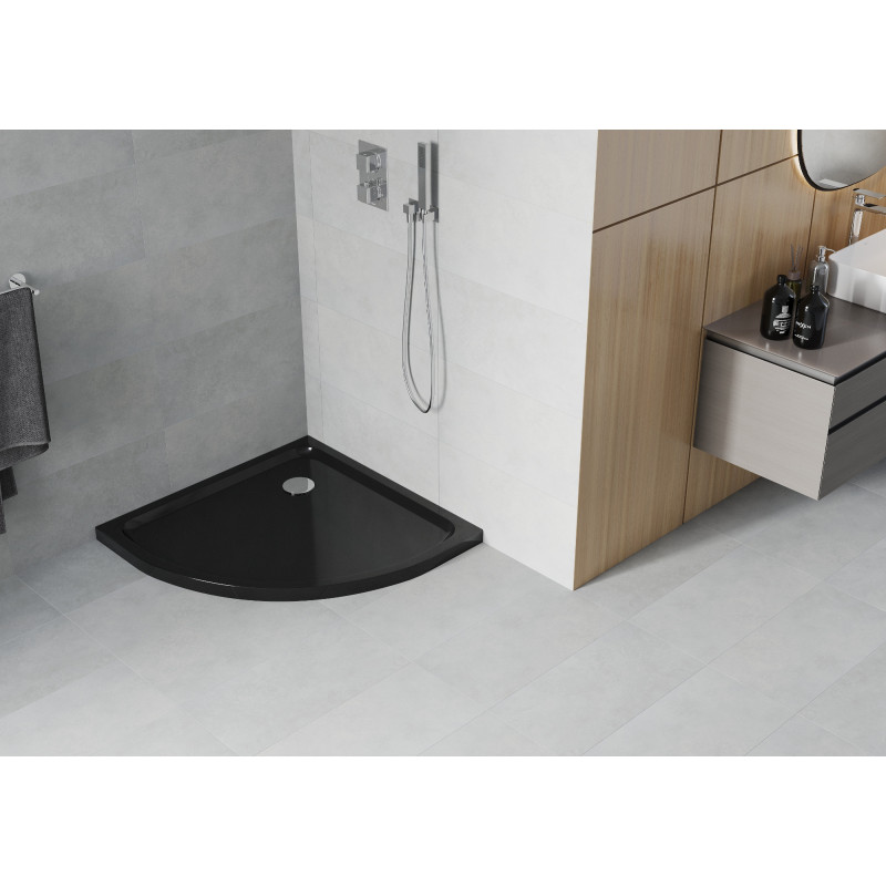 Mexen Flat sprchový kút polkruhový slim 90 x 90 cm, čierny, sifón chróm - 41709090