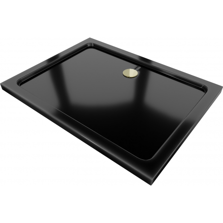 Mexen Flat obdĺžniková sprchová vanička slim 120 x 80 cm, čierna, sifón zlatý - 40708012G