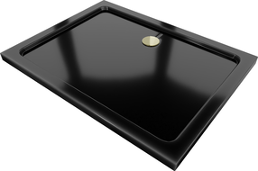 Mexen Flat slim obdĺžnikový sprchový kút 100 x 80 cm, čierny, sifón zlatý - 40708010G