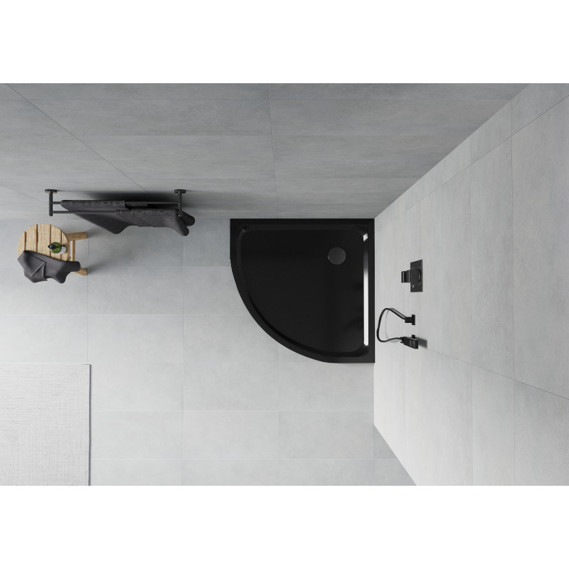 Mexen Flat polkruhový sprchový kút slim 70 x 70 cm, čierny, sifón čierny - 41707070B