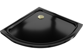 Mexen Flat polokruhový sprchový kút slim 90 x 90 cm, čierny, sifón zlatý - 41709090G