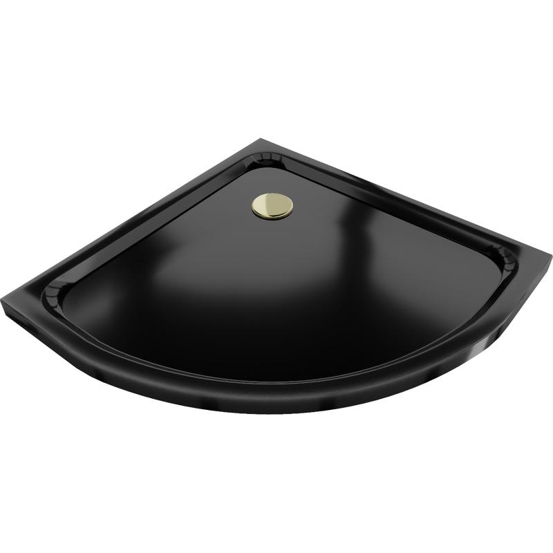 Mexen Flat polkruhový sprchovací kút slim 80 x 80 cm, čierny, sifón zlatý - 41708080G