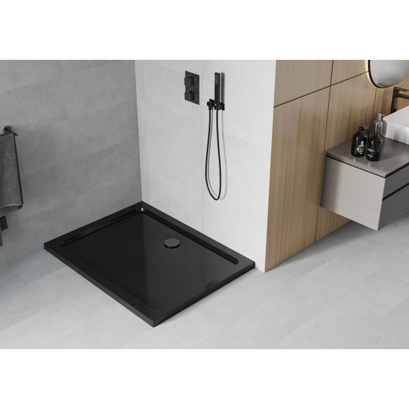Mexen Flat štvorec slim 100 x 90 cm, čierny, čierny sifón - 40709010B