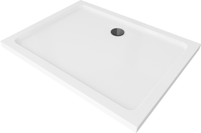 Mexen Flat slim obdĺžnikový sprchový kút 90 x 70 cm, biely, čierny sifón - 40107090B