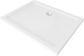 Mexen Flat obdĺžniková sprchová vanička slim 100 x 70 cm, biela, chrómový sifón - 40107010
