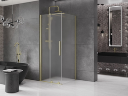 Mexen Velar sprchovací kút posuvný 90 x 90 cm, matné sklo, brúsené zlato - 871-090-090-31-55