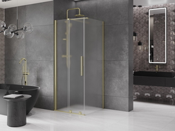 Mexen Velar posuvná sprchová kabína 100 x 100 cm, matné sklo, zlatá kartáčovaná - 871-100-100-31-55