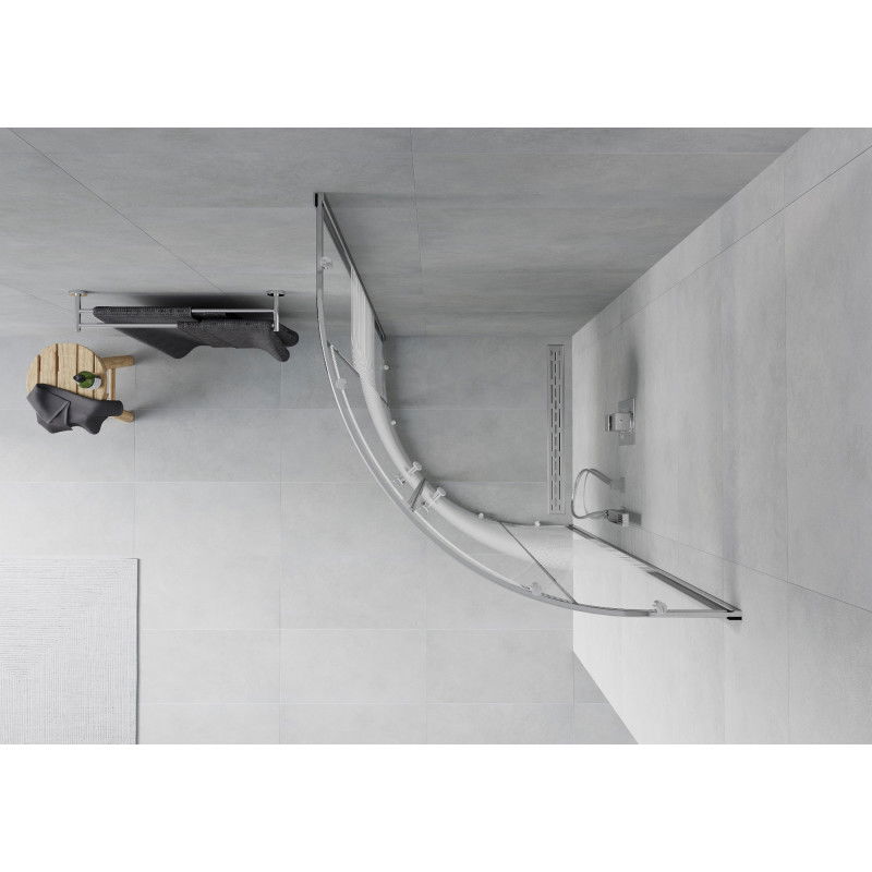 Mexen Rio sprchový kút polkruhový 90 x 90 cm, biele pruhy, chróm - 863-090-090-01-20