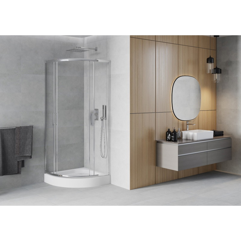 Mexen Rio sprchový kút polkruhový 70 x 70 cm, transparentný, chróm + vanička, biela - 863-070-070-01-00-4710