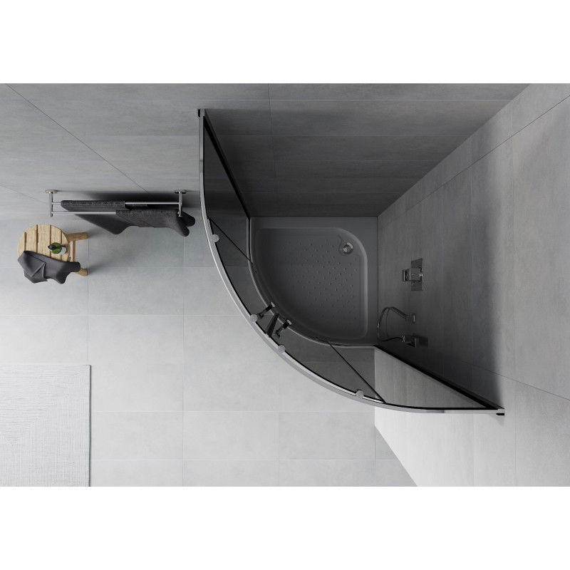 Mexen Rio polkruhová sprchová kabína 90 x 90 cm, grafit, chróm + brodzík Rio, biely - 863-090-090-01-40-4710