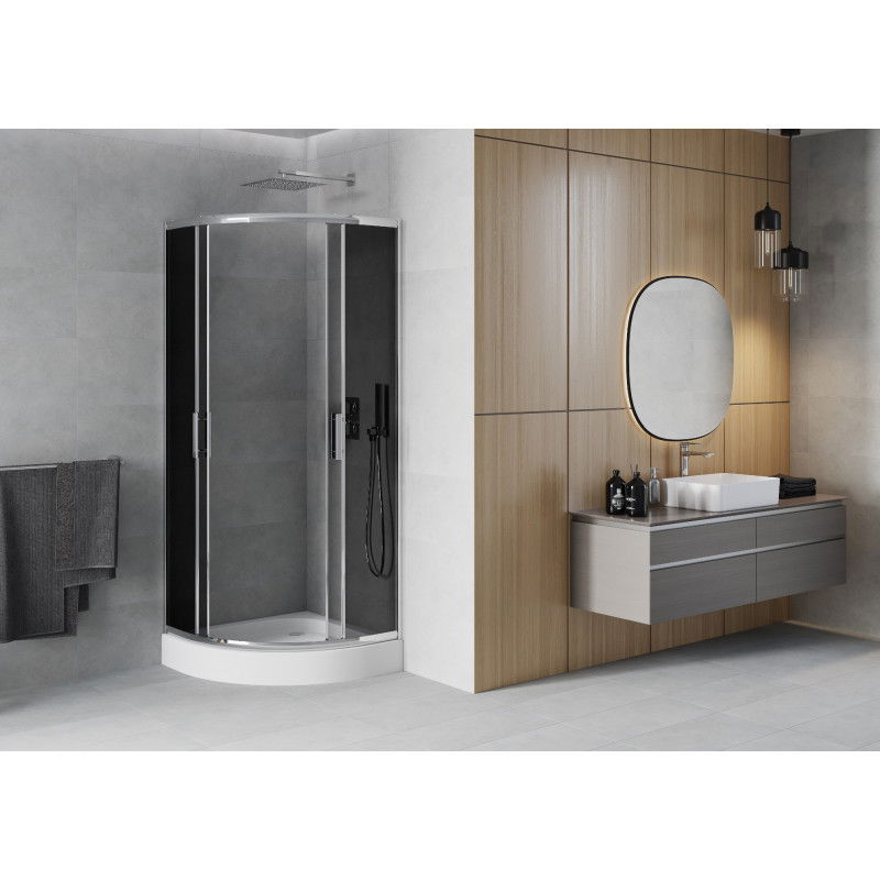 Mexen Rio polkruhová sprchová kabína 90 x 90 cm, grafit, chróm + brodzík Rio, biely - 863-090-090-01-40-4710