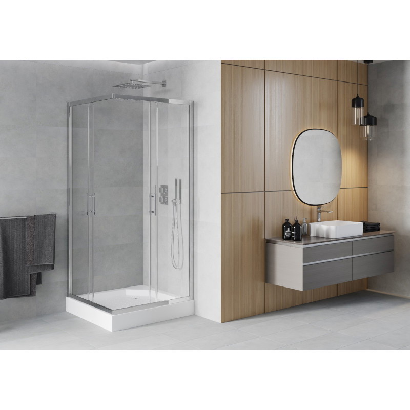 Mexen Rio štorcová sprchová kabína 90 x 90 cm, transparentná, chróm + vanička, biela - 860-090-090-01-00-4510