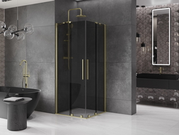 Mexen Velar Duo sprchovací kút s posuvnými dverami 90 x 90 cm, grafit, zlatá kartáčovaná - 871-090-090-42-55