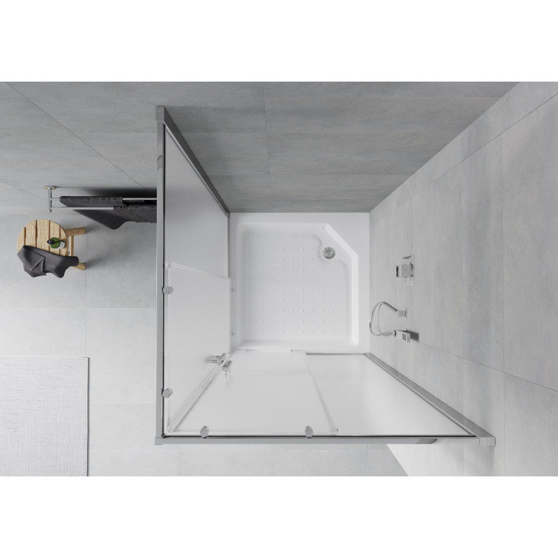 Mexen Rio štvorcová sprchová kabína 90 x 90 cm, námraza, chróm + brodzik, biela - 860-090-090-01-30-4510