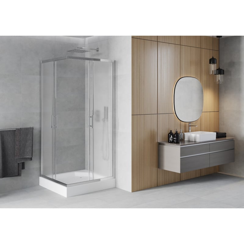 Mexen Rio štvorcová sprchová kabína 90 x 90 cm, námraza, chróm + brodzik, biela - 860-090-090-01-30-4510