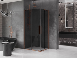 Mexen Velar Duo sprchovací kút posuvný 90 x 80 cm, grafit, ružové zlato - 871-090-080-42-60