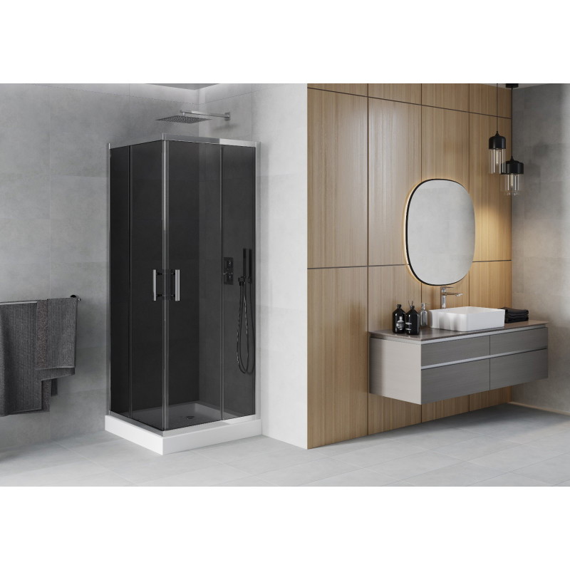 Mexen Rio štvorcový sprchovací kút 80 x 80 cm, grafit, chróm + sprchová vanička, biela - 860-080-080-01-40-4510