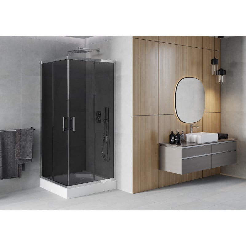 Mexen Rio štvorcová sprchová kabína 90 x 90 cm, grafit, chróm + sprchová vanička, biela - 860-090-090-01-40-4510