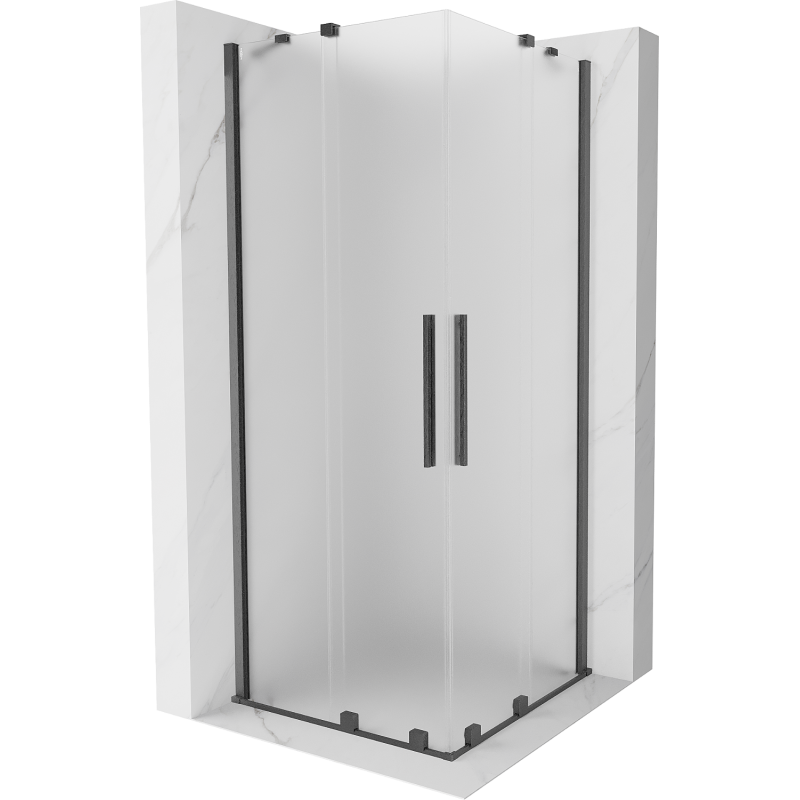 Mexen Velar Duo sprchovací box posuvný 80 x 80 cm, mrazené sklo, kartáčovaná gun gray - 871-080-080-32-66