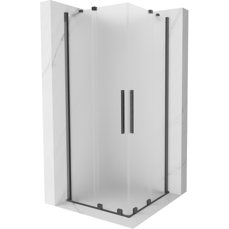 Mexen Velar Duo sprchovací box posuvný 80 x 80 cm, mrazené sklo, kartáčovaná gun gray - 871-080-080-32-66