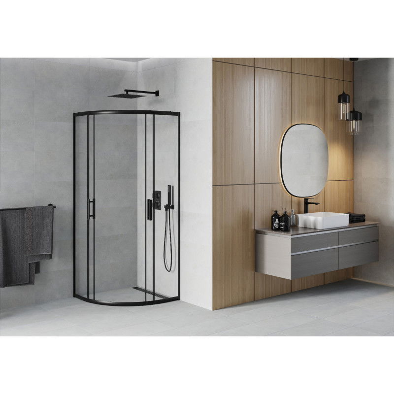 Mexen Rio polkruhová sprchová kabína 70 x 70 cm, transparentná, čierna - 863-070-070-70-00