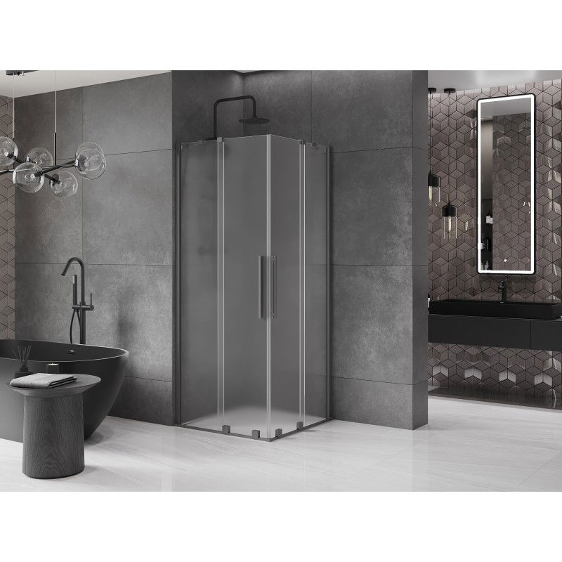Mexen Velar Duo posuvná sprchová kabína 80 x 80 cm, námraza, gun metal - 871-080-080-32-95