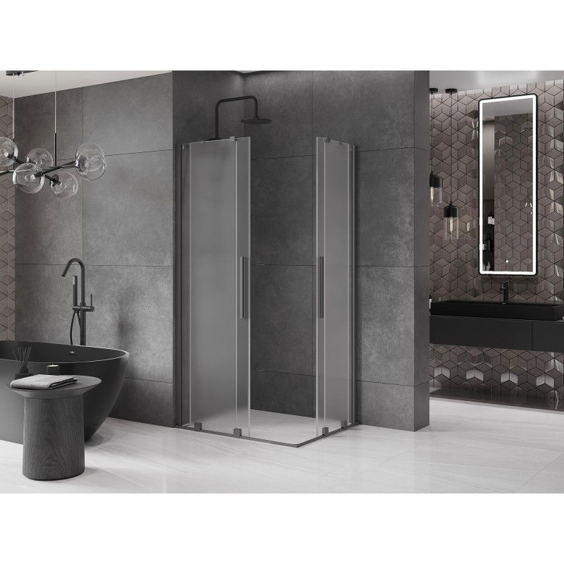 Mexen Velar Duo posuvná sprchová kabína 90 x 80 cm, matné sklo, gun metal - 871-090-080-32-95