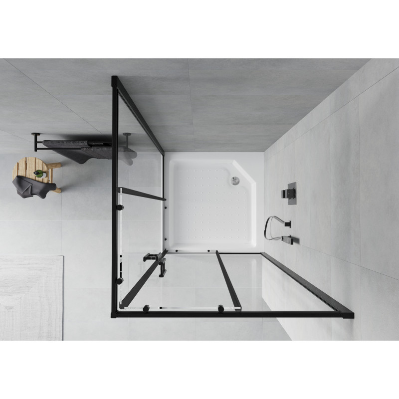 Mexen Rio štvorcový sprchovací kút 90 x 90 cm, transparentný, čierny + sprchová vanička, biela - 860-090-090-70-00-4510