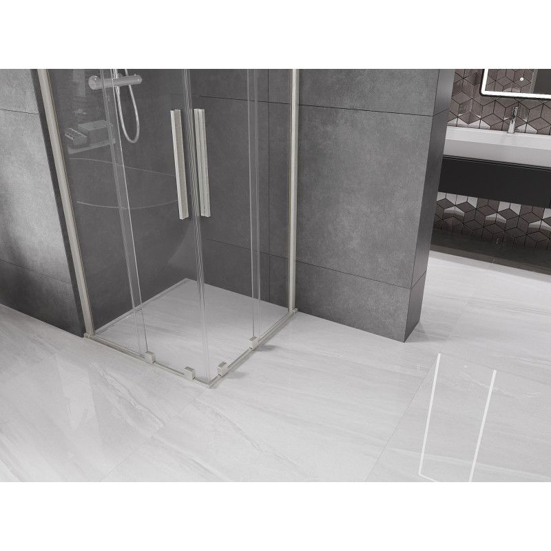 Mexen Velar Duo sprchová kabína posuvná 80 x 80 cm, transparentná, brúsený nikel - 871-080-080-02-97
