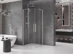 Mexen Velar Duo sprchovací kút posuvný 90 x 90 cm, priehľadný, brúsený nikel - 871-090-090-02-97