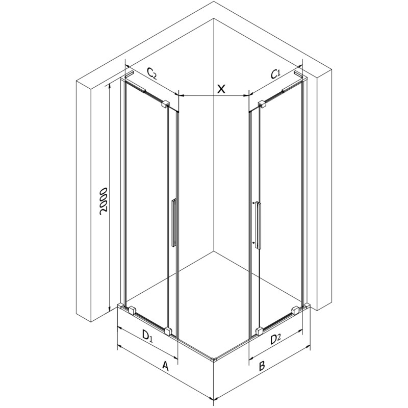 Mexen Velar L Duo posuvná sprchová kabína 80 x 80 cm, priehľadná, chróm - 871-080-080-02-03-01