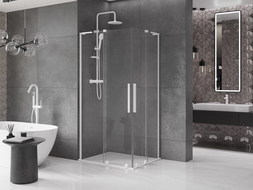 Mexen Velar L Duo posuvná sprchová kabína 90 x 80 cm, priehľadná, biela - 871-090-080-02-03-20