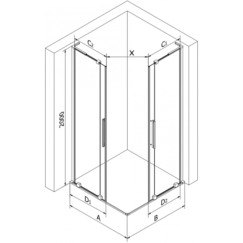 Mexen Velar L Duo posuvná sprchová kabína 90 x 80 cm, matná, biela - 871-090-080-02-33-20
